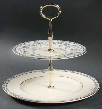 Josephine (Smooth, Gold Trim) 2 Tiered Serving Tray (Dinner & Salad Plate)