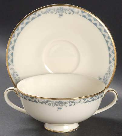 Josephine (Smooth, Gold Trim) Footed Cream Soup Bowl & Cup Saucer Set
