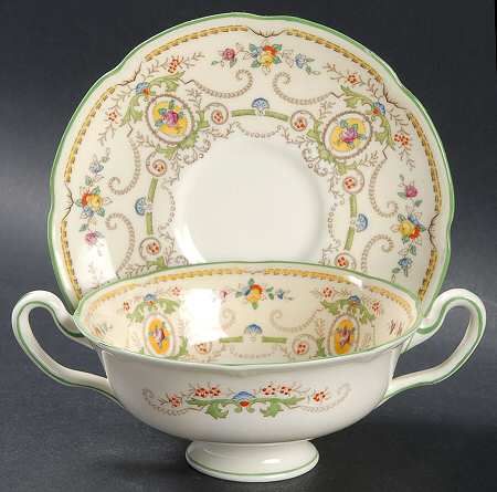 The Kendal (No Scene Center) Footed Cream Soup Bowl & Saucer Set