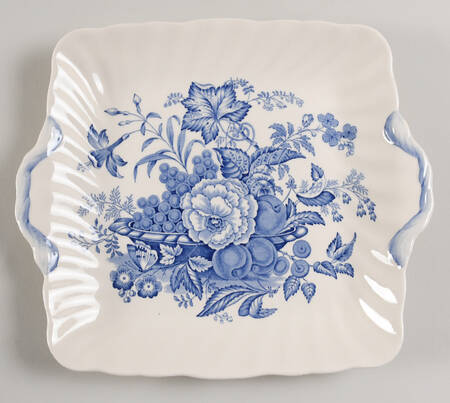 The Kirkwood Blue Square Handled Cake Plate