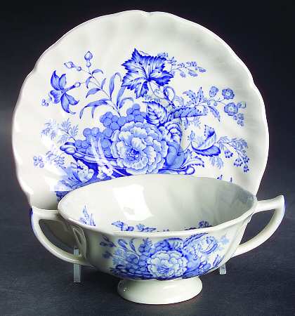 The Kirkwood Blue Footed Cream Soup Bowl & Saucer Set