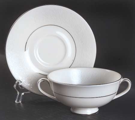 Lace Point Footed Cream Soup Bowl & Cup Saucer (SAUM2)