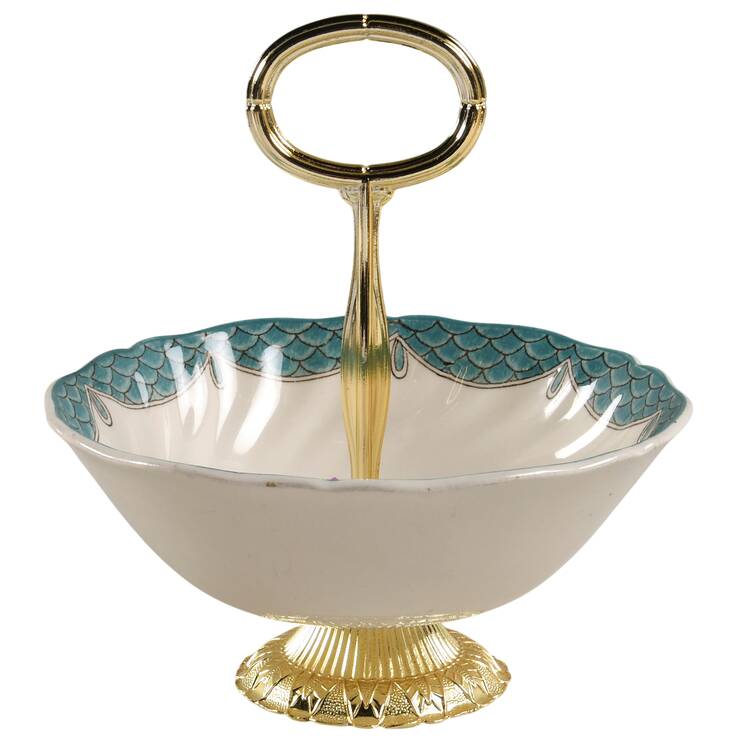 Lowestoft Bouquet 6"-7" Handled Footed Nut Dish HC