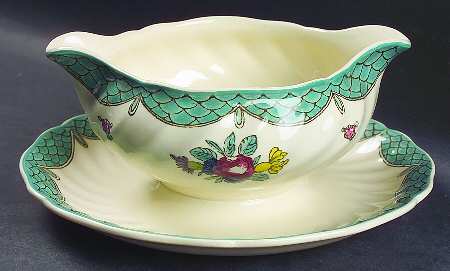 Lowestoft Bouquet Gravy Boat with Attached Underplate