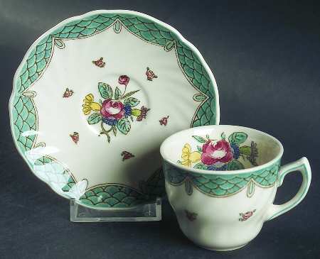 Lowestoft Bouquet Flat Demitasse Cup & Saucer Set