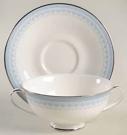 Lorraine Footed Cream Soup Bowl & Saucer Set by Royal Doulton