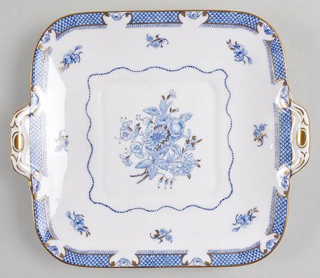 Lowestoft Blue (Gold Accent) Square Handled Cake Plate