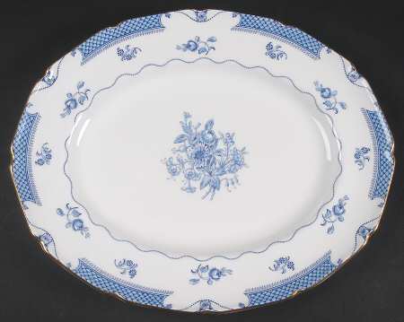 Lowestoft Blue (Gold Accent) 14" Oval Serving Platter