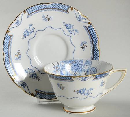 Lowestoft Blue (Gold Accent) Footed Cup & Saucer Set
