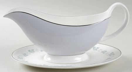 Lyric (H4948, Blue Leaves on Rim) Gravy Boat & Underplate