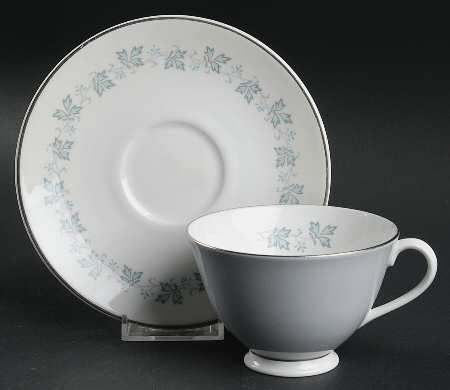 Lyric (H4948, Blue Leaves on Rim) Footed Cup & Saucer Set