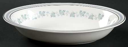 Lyric (H4948, Blue Leaves on Rim) 10" Oval Vegetable Bowl