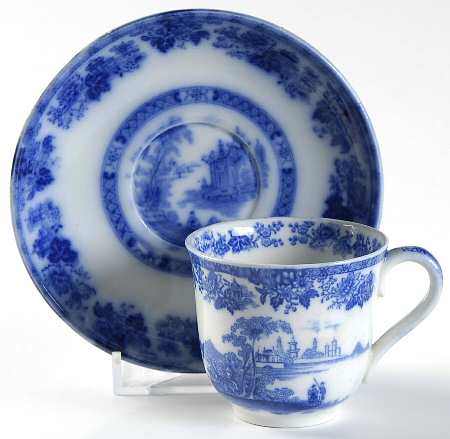 Madras (Flow Blue) Flat Demitasse Cup & Saucer Set
