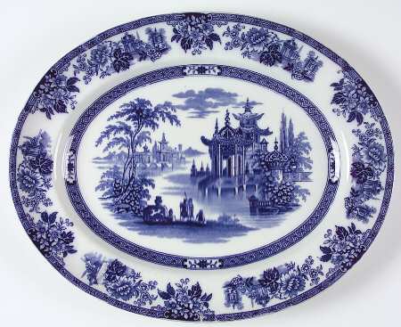 Madras (Flow Blue) 15" Oval Serving Platter