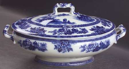 Madras (Flow Blue) Oval Covered Vegetable