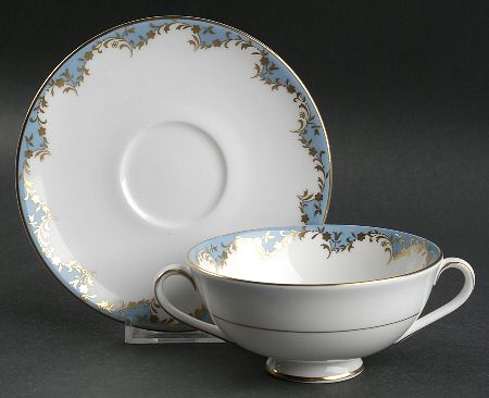 Marlborough Light Blue Footed Cream Soup Bowl & Saucer Set