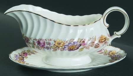 Mayfair Brown, Multicolor Gravy Boat & Underplate