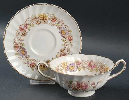 Mayfair Brown, Multicolor Footed Cream Soup Bowl & Saucer Set
