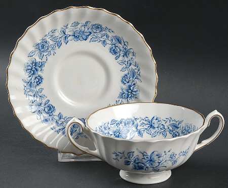 Mayfair Blue Footed Cream Soup Bowl & Saucer Set