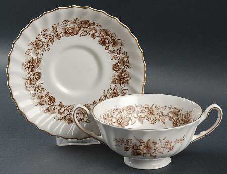 Mayfair Brown Footed Cream Soup Bowl & Saucer Set