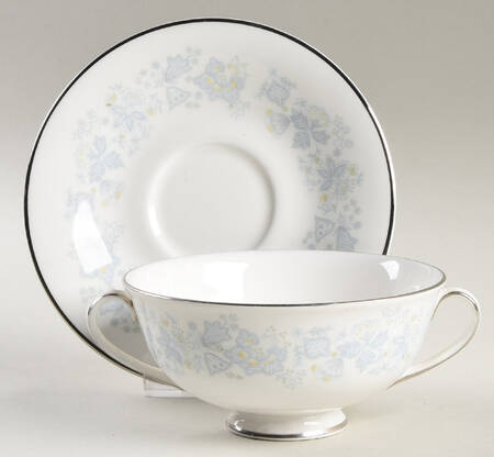 Meadow Mist Footed Cream Soup Bowl & Cup Saucer Set
