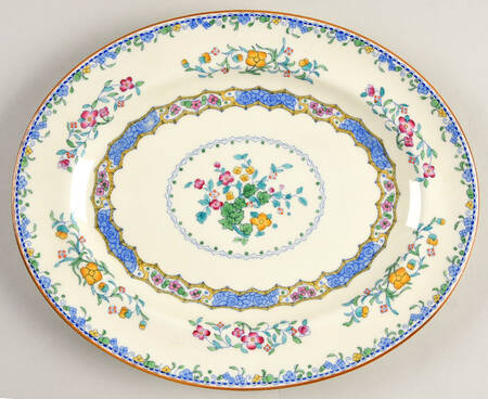Morella Blue (H2878, Dark Cream Background) 10" Oval Serving Platter