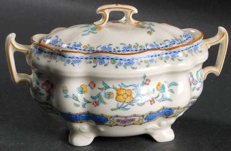 Morella Blue (H2878, Dark Cream Background) Sugar Bowl & Lid