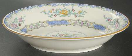 Morella Blue (H2878, Dark Cream Background) 10" Oval Vegetable Bowl