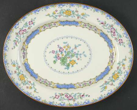 Morella Blue (H2878, Dark Cream Background) 12" Oval Serving Platter