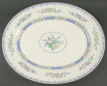 Morella Blue (H2878, Dark Cream Background) 17" Oval Serving Platter