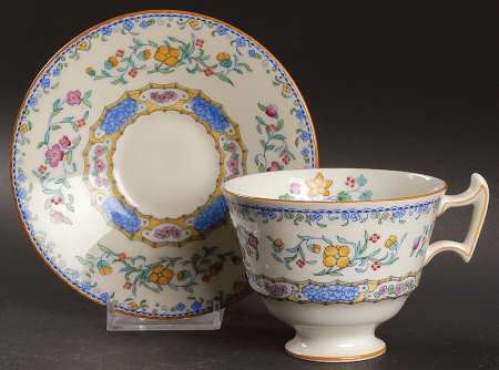 Morella Blue (H2878, Dark Cream Background) Footed Cup & Saucer Set