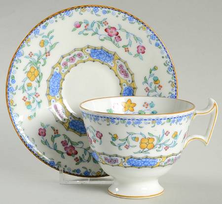 Morella Blue (H2474, Light Cream Background) Footed Cup & Saucer Set