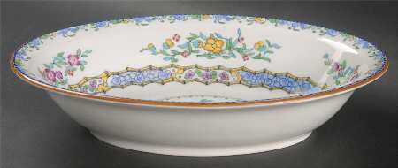 Morella Blue (H2474, Light Cream Background) 10" Oval Vegetable Bowl