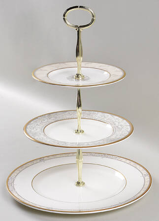 Naples (Gold Trim) 13 7/8"-14 1/4" 3-Tiered Serving Tray(DP,SP,BB) HC