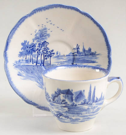 Norfolk Blue (D6294, Scalloped) Flat Demitasse Cup & Saucer Set