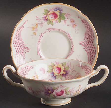Old Chelsea Footed Cream Soup Bowl & Saucer Set