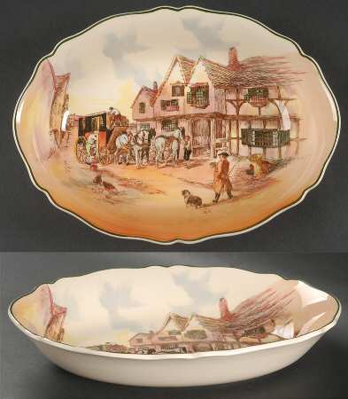 Old English Coaching Scenes 10" Oval Vegetable Bowl