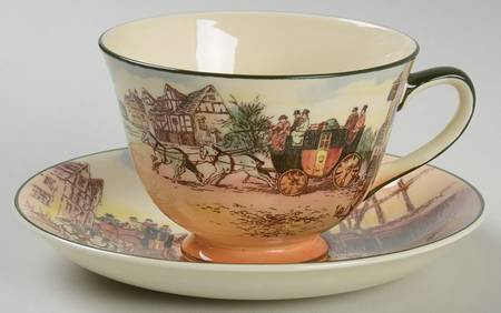 Old English Coaching Scenes Footed Cup & Saucer Set