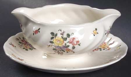Old Leeds Spray Gravy Boat with Attached Underplate