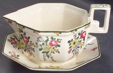 Old Leeds Spray Gravy Boat with Attached Underplate