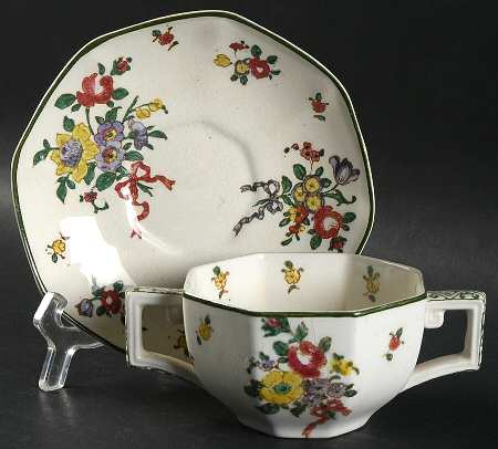 Old Leeds Spray Flat Bouillon Cup & Saucer