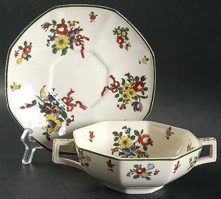 Old Leeds Spray Flat Cream Soup Bowl & Saucer Set