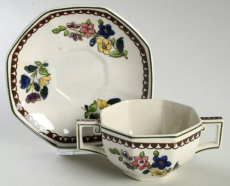 Old Leeds Spray Flat Bouillon Cup & Saucer