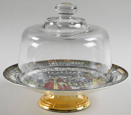 Old Moreton Hall 6 1/2"-7 1/2" Footed Cheese Plate w/ Glass Dome HC