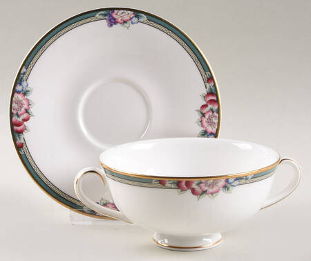 Orchard Hill Footed Cream Soup Bowl & Cup Saucer Set