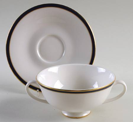 Oxford Blue Footed Cream Soup Bowl & Cup Saucer Set