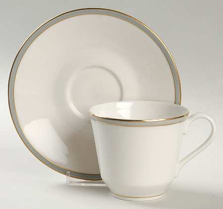 Oxford Gray Flat Cup & Saucer Set