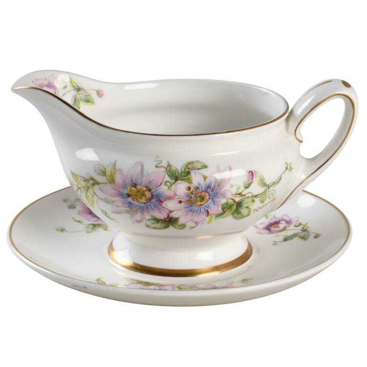 Passion Flower Gravy Boat with Attached Underplate