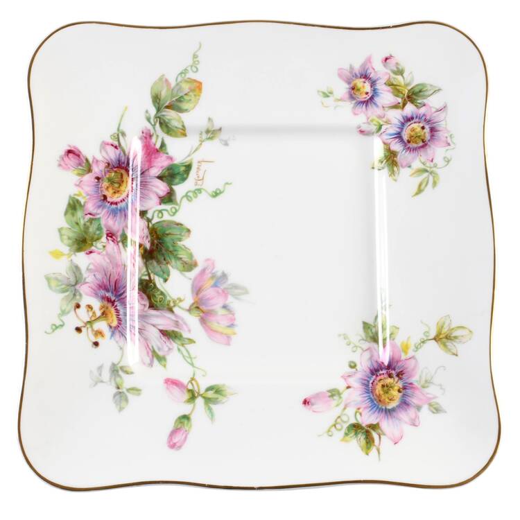 Passion Flower 9" Square Cake Plate