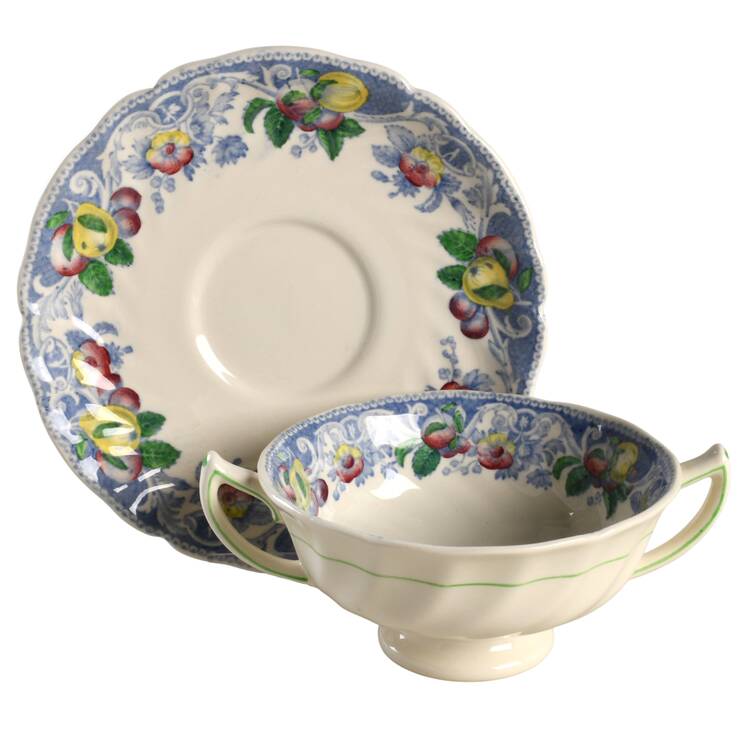 Pomeroy Blue, Multicolor Footed Cream Soup Bowl & Saucer Set